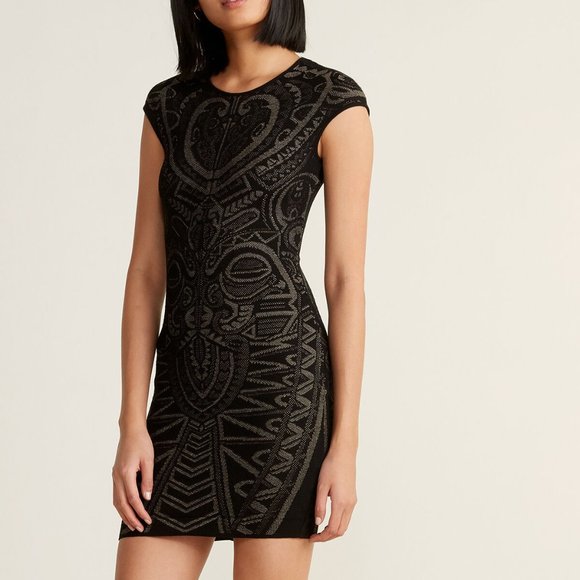 RVN Mayan Lace Jacquard Sheath Dress BlackNWT